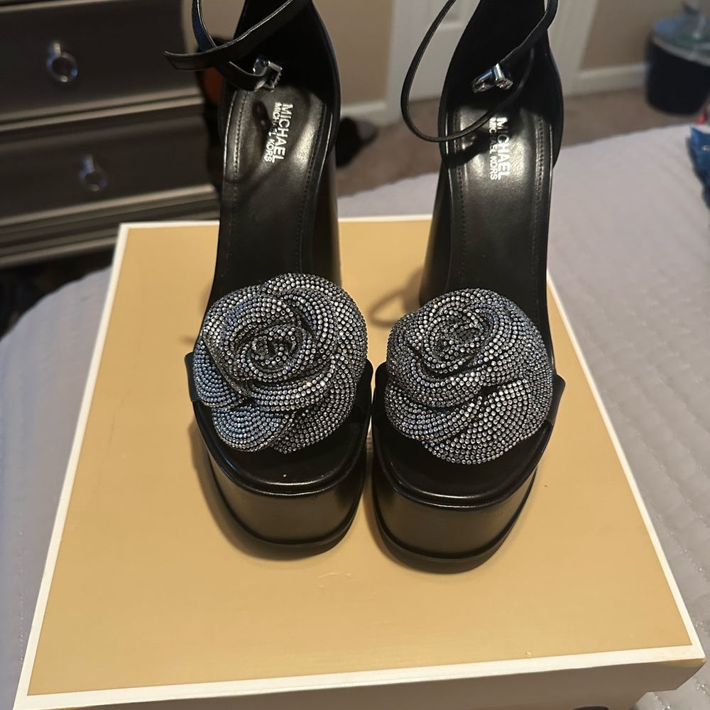 Michael Kors Black and Silver Heels with Sleek Design